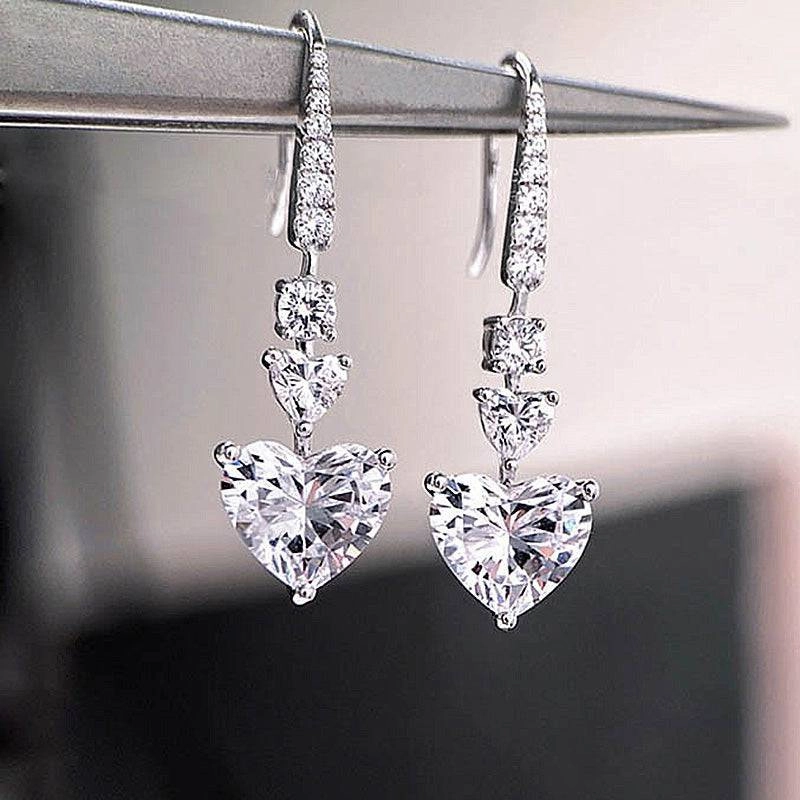 Louily Stunning Heart Cut Women's Stud Earrings In Sterling Silver Unique Creation Pretty Essential