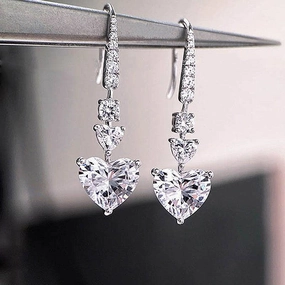 Louily Stunning Heart Cut Women's Stud Earrings In Sterling Silver Unique Creation Pretty Essential