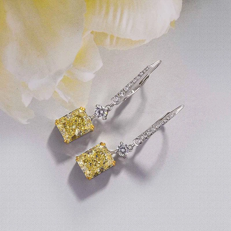 Ornate Embellishment Decorative Detail Louily Stunning Radiant Cut Yellow Sapphire Women's Earrings In Sterling Silver