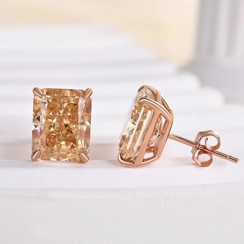 Louily Unique Rose Gold Champagne Stone Radiant Cut Earrings Adorable Ornament Elegant Must-Have