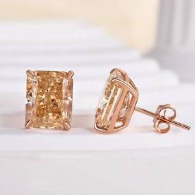 Louily Unique Rose Gold Champagne Stone Radiant Cut Earrings Adorable Ornament Elegant Must-Have