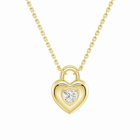 for protection Love Lock Heart Solitaire Moissanite Pendant Necklace