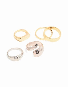 Strong Jewelry Mixed Metal Hammered & Twisted Rings 5-Pack