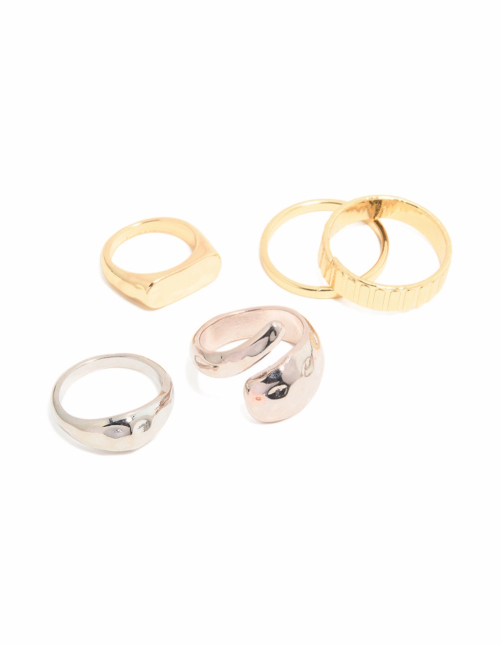 Strong Jewelry Mixed Metal Hammered & Twisted Rings 5-Pack