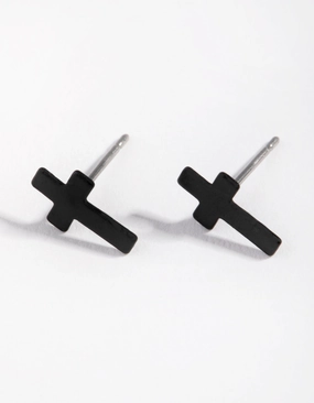 Trendy Essential Matte Black Cross Stud Earrings