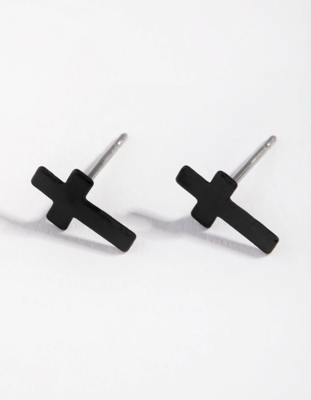 Trendy Essential Matte Black Cross Stud Earrings