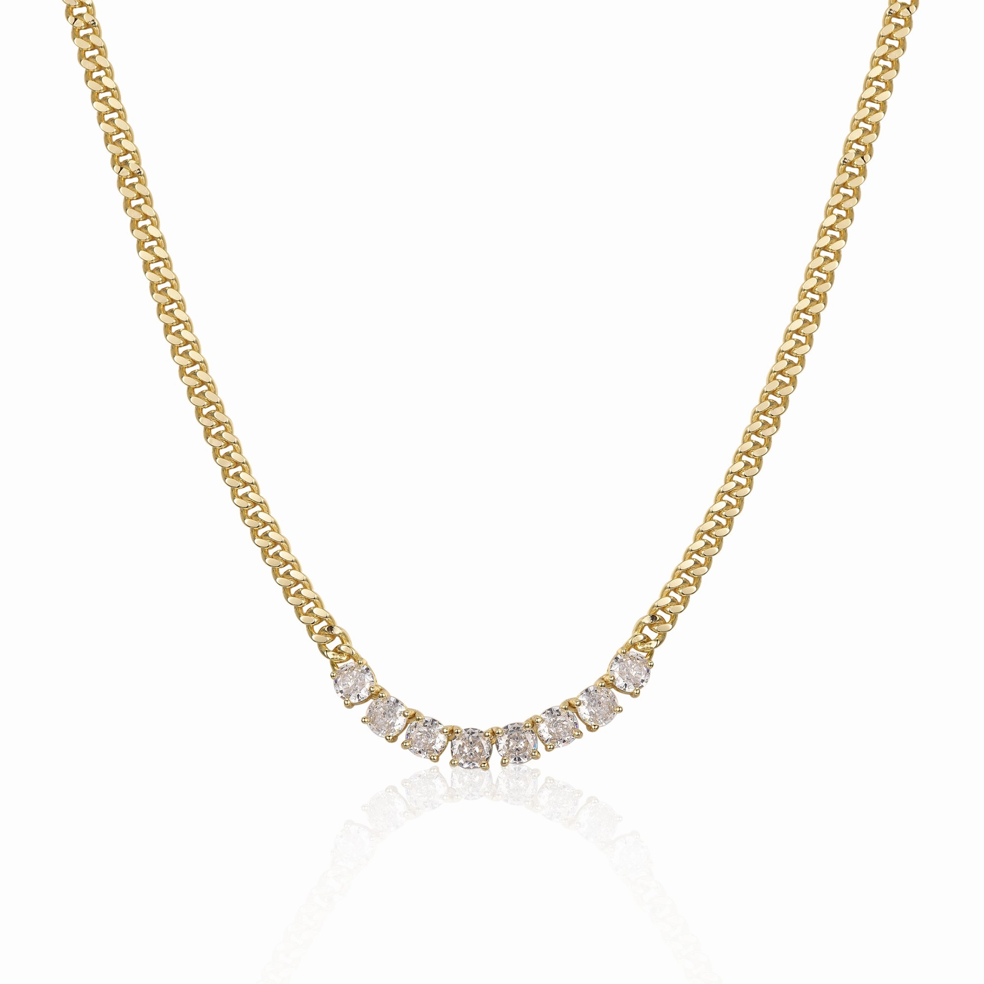 Gold-plated Sterling Silver Cuban Chain With CZ Bar Necklace Shared Jewelry For Grandma