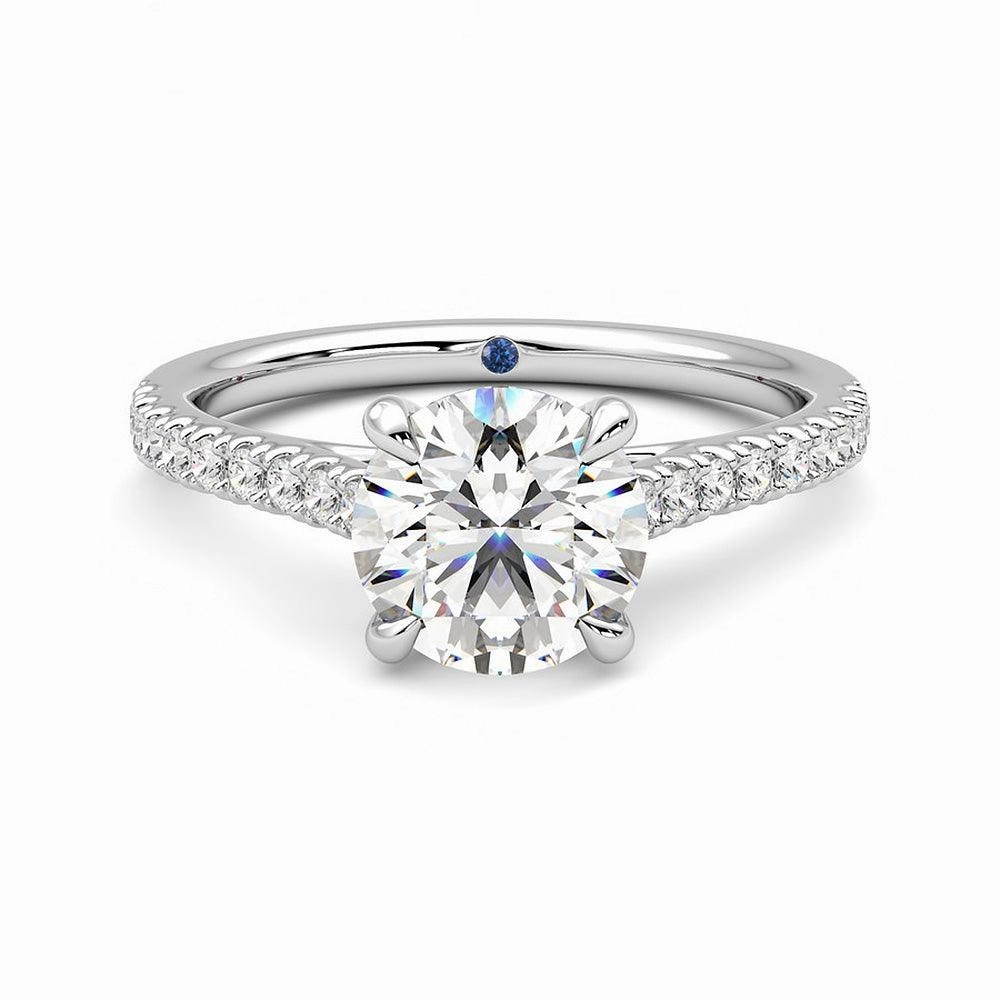 Present Day Easy Maintenance Round Moissanite Engagement Ring with Hidden Anniversary Stone and Pav?? Accents