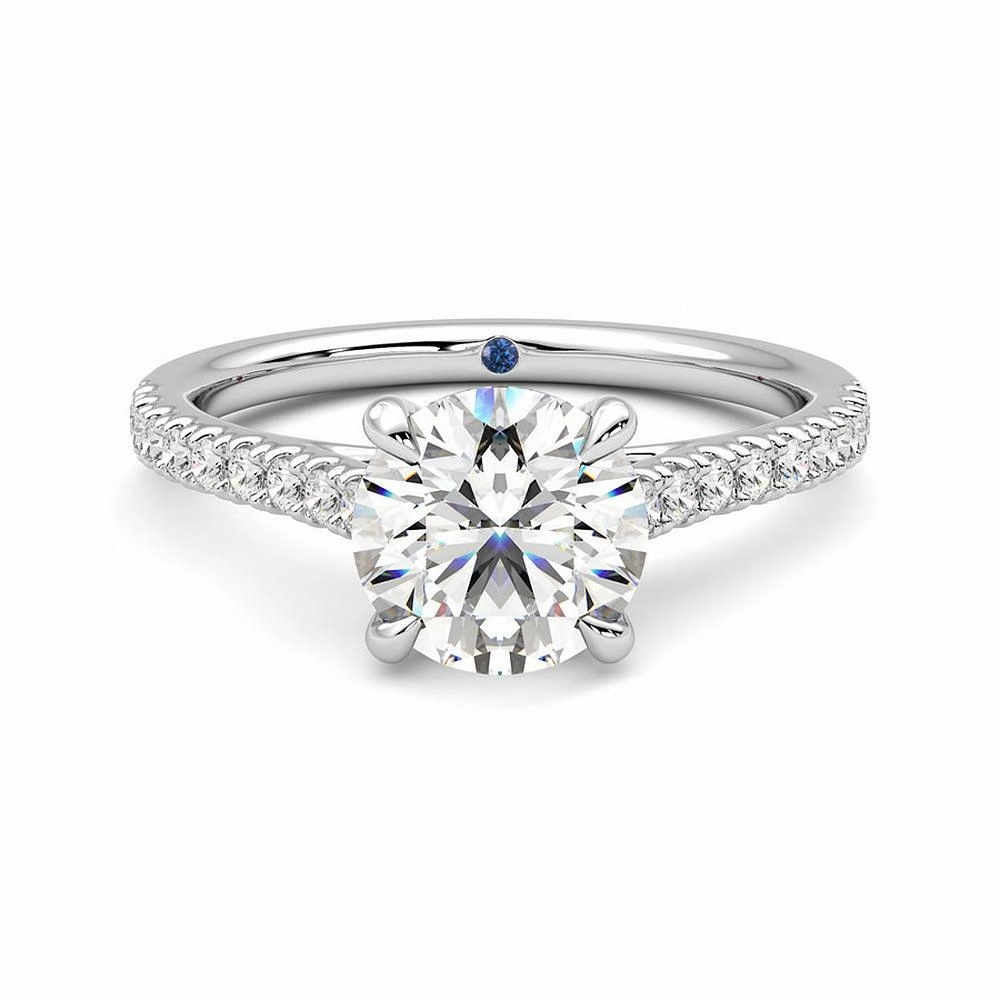 Round Moissanite Engagement Ring with Hidden Anniversary Stone and Pav?? Accents Robust Look