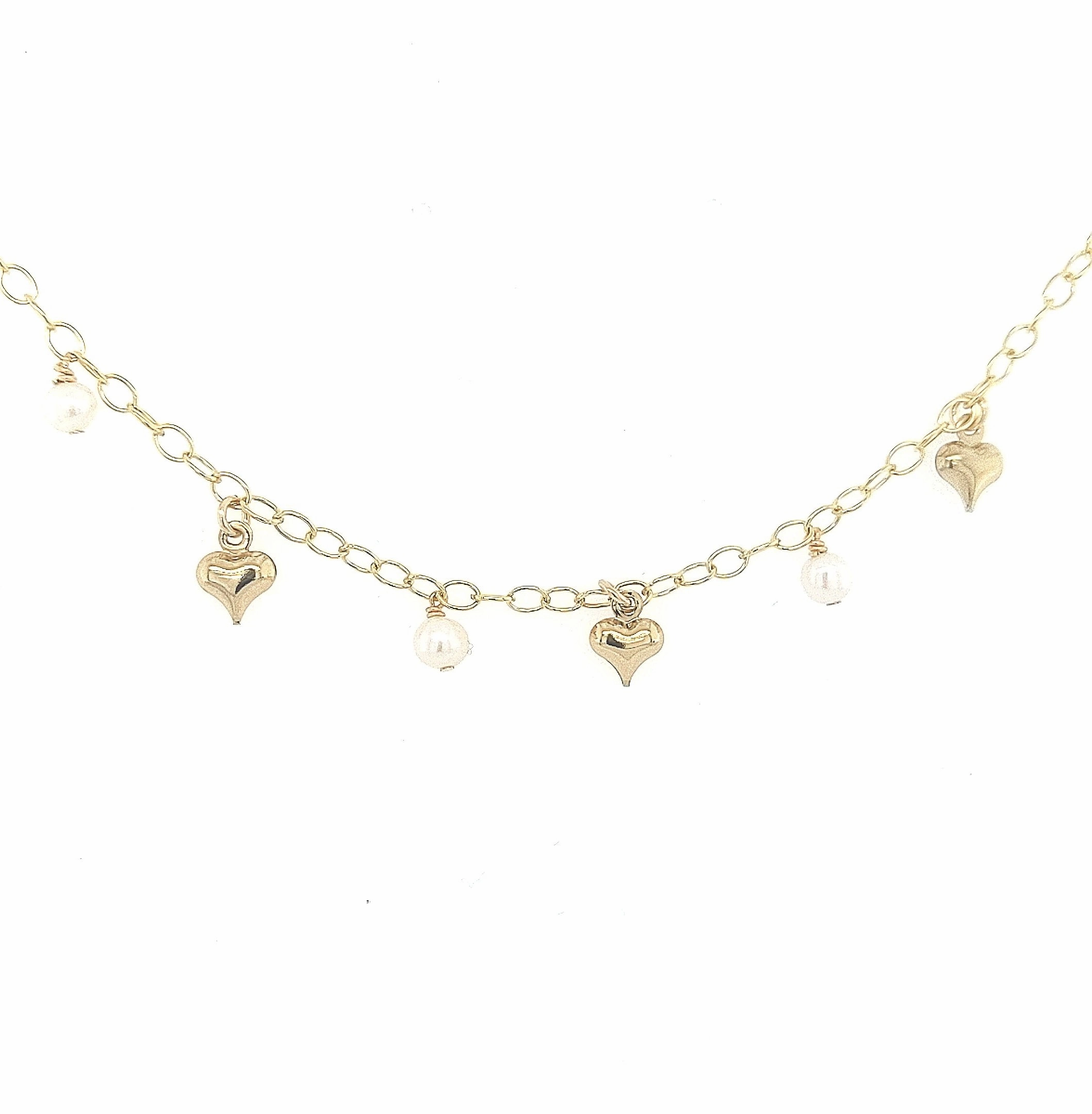 Past Perfection Joyful Synchronicity Gold Filled Chain With Hanging Gold Heart and Pearl Children's Bracelet