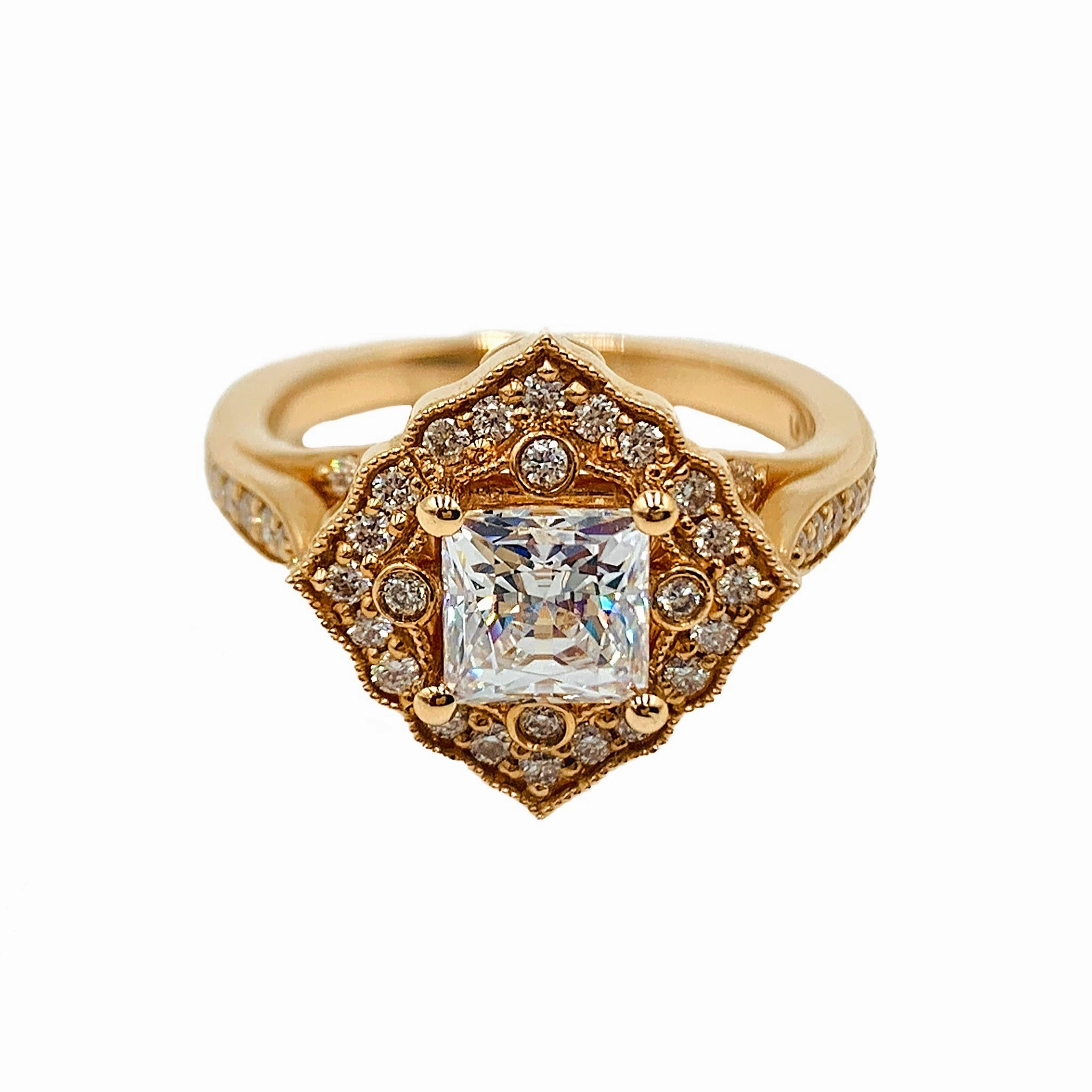 Lumiar 1.5 CTTW rose gold diamond ring 1.00CT center princess cut diamond Strong Object Elegant Insignia