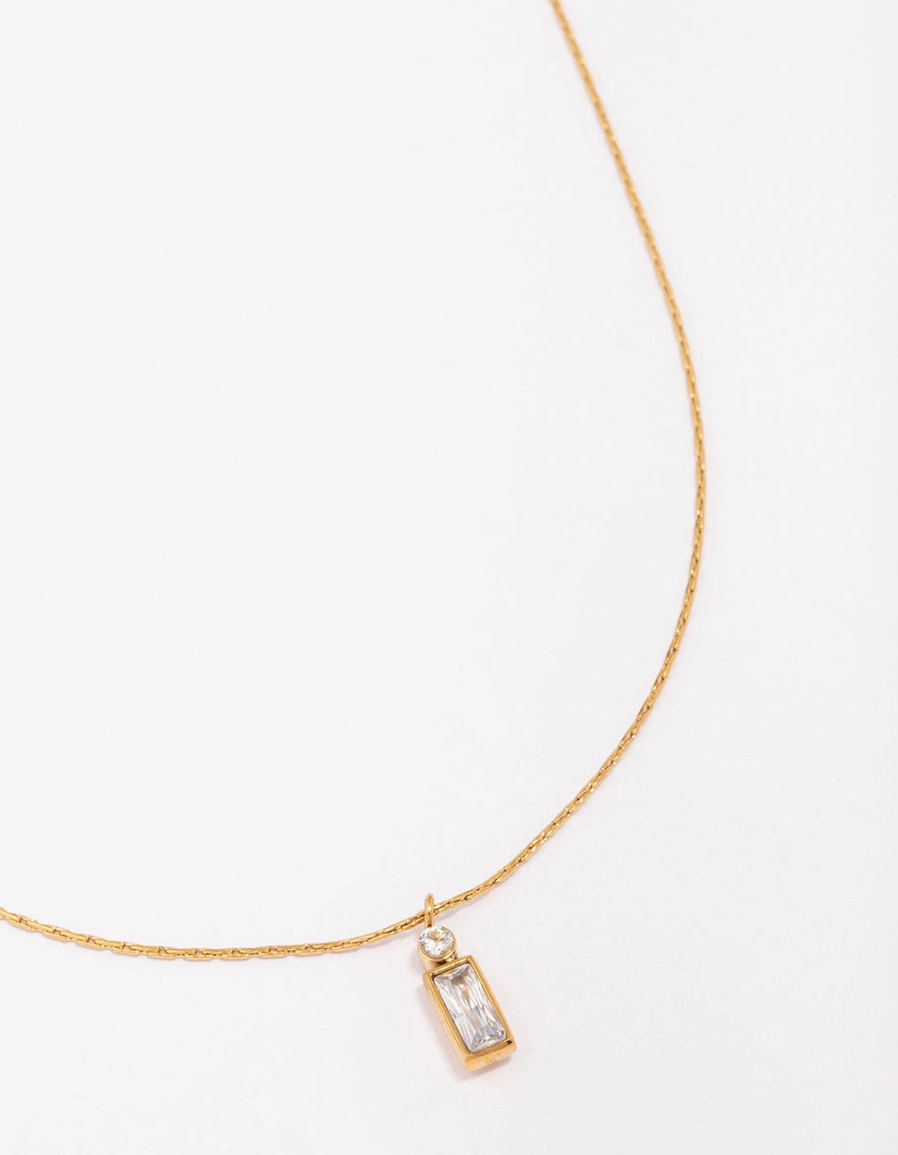 Perfect Item Young Professional Waterproof Gold Plated Stainless Steel Thin Baguette Round Cubic Zirconia Pendant Necklace