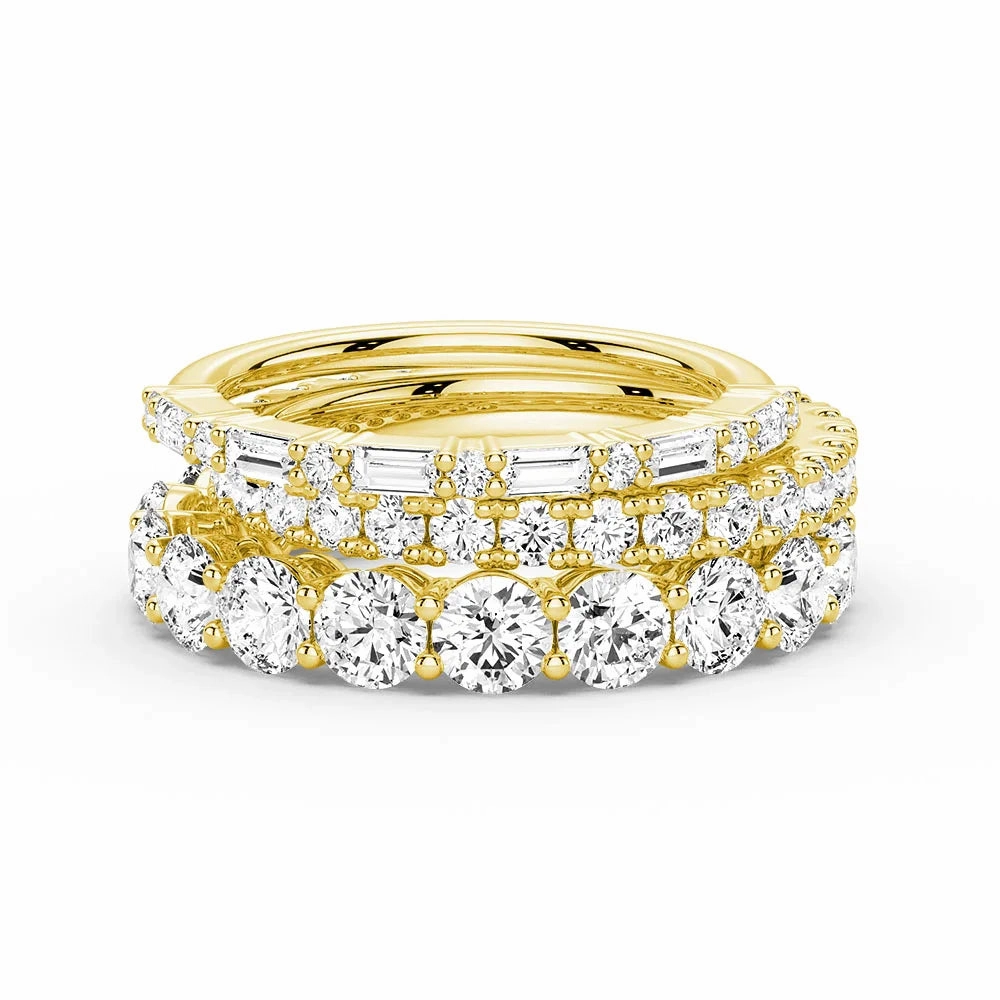 Amazing Item Round and Baguette Cut Moissanite Bands with French Pave Band Stacking Rings