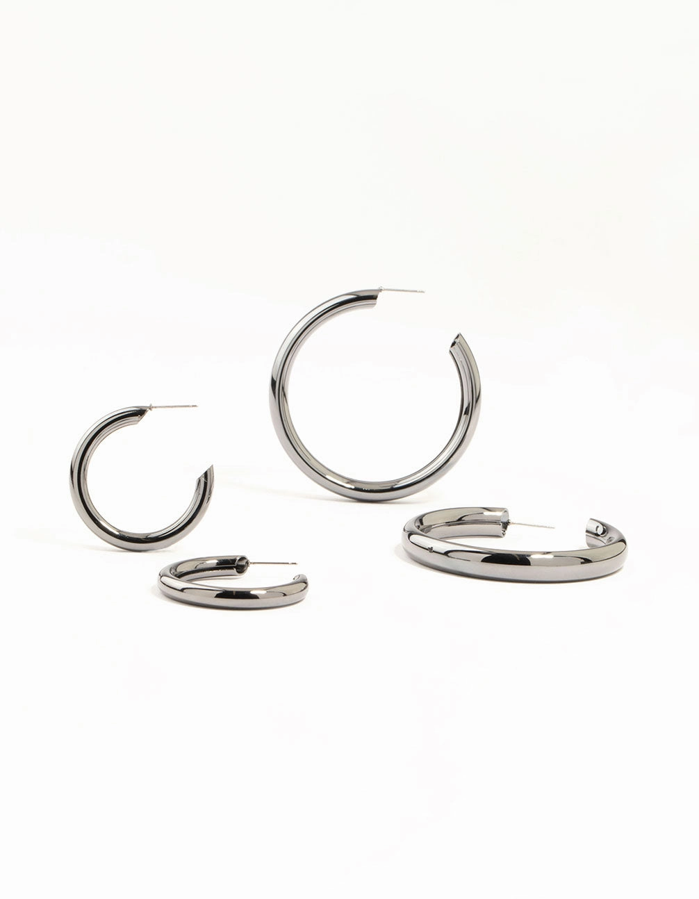 Gunmetal Thick Hoop Earrings 2 Pack Contemporary Style