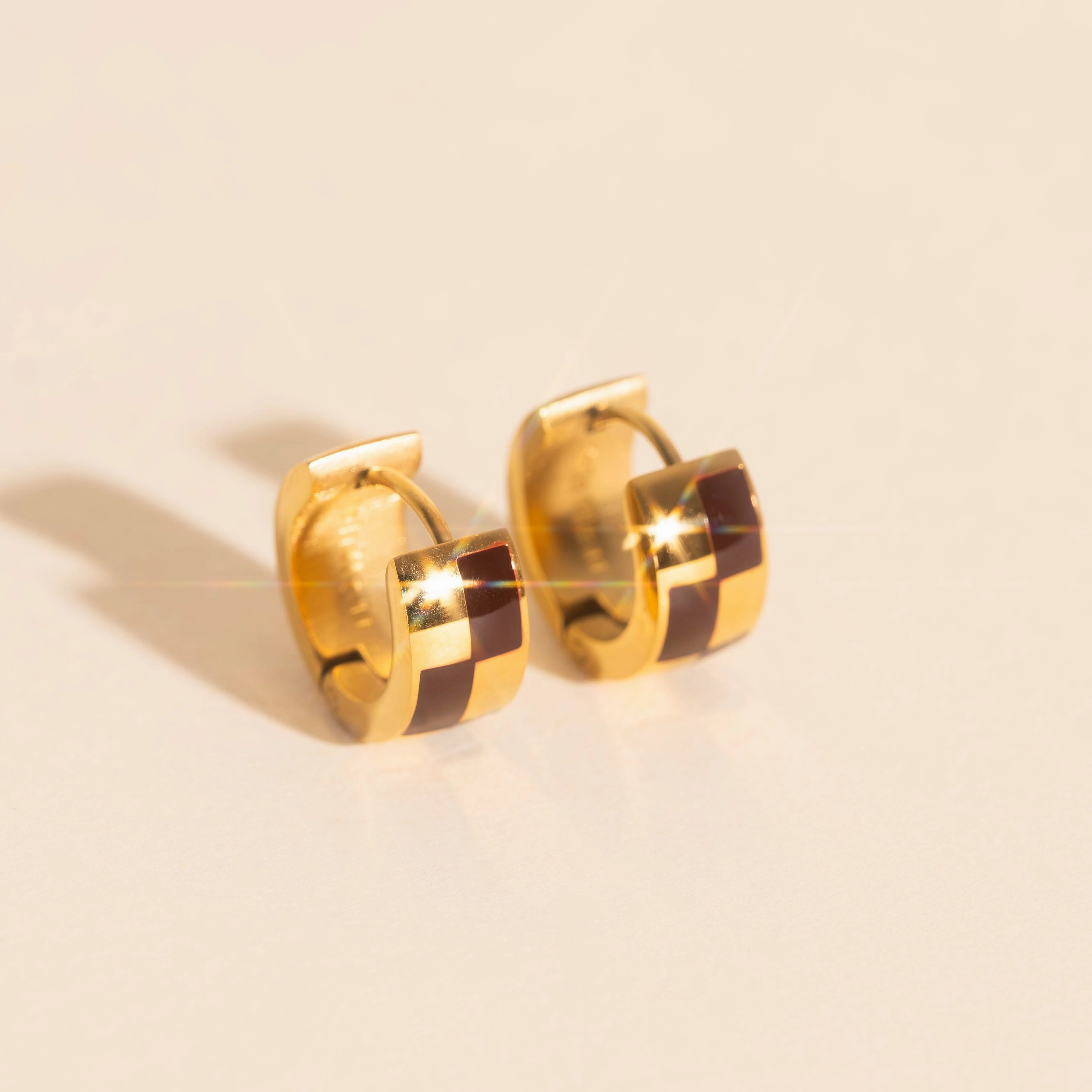 Checkered Rounded Super Chunky Huggie Hoop Earrings Artistic Accent