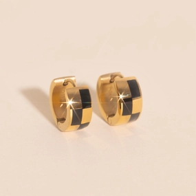 Checkered Rounded Super Chunky Huggie Hoop Earrings Bold Charm Gift Look