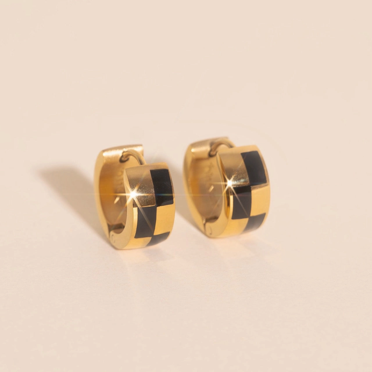 Checkered Rounded Super Chunky Huggie Hoop Earrings Bold Charm Gift Look