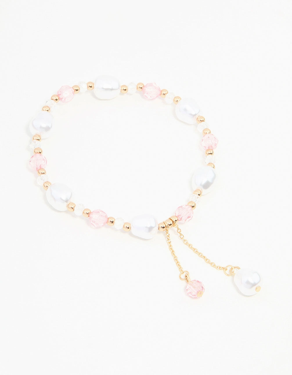 Pink & Gold Beads & Pearls Stretch Bracelet Silky feel
