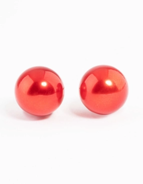 Unique Element Red Metalic Ball Stud Earrings