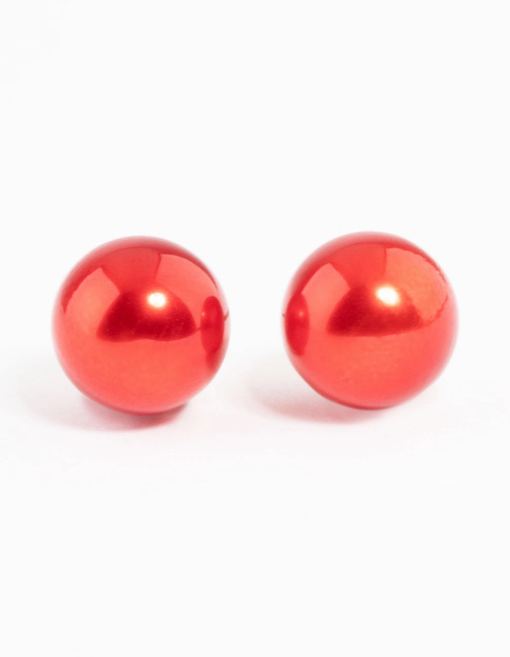 Unique Element Red Metalic Ball Stud Earrings