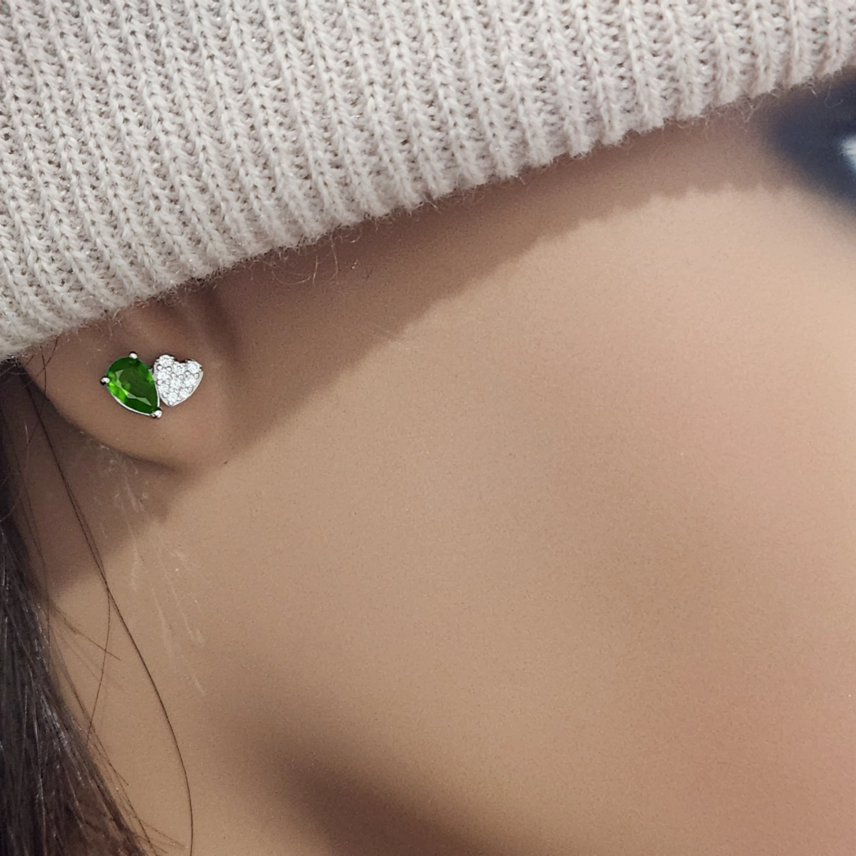 Durable Accessory Sterling Silver Micropave Heart With Colored Pear CZ Stud Earring