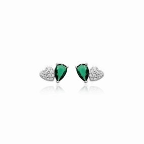 Straight Accent Winter Piece Sterling Silver Micropave Heart With Colored Pear CZ Stud Earring