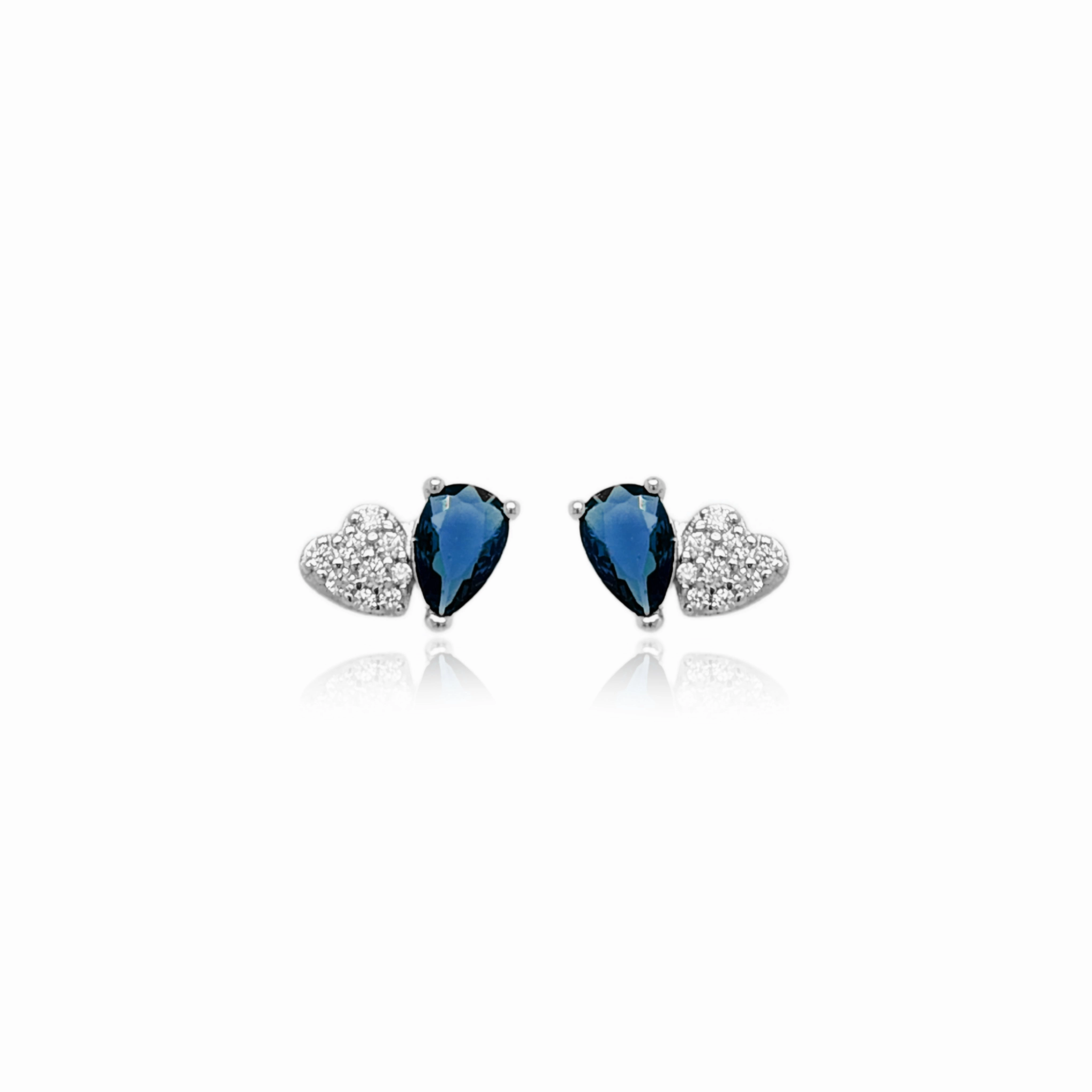 Sterling Silver Micropave Heart With Colored Pear CZ Stud Earring Affordable Aesthetic