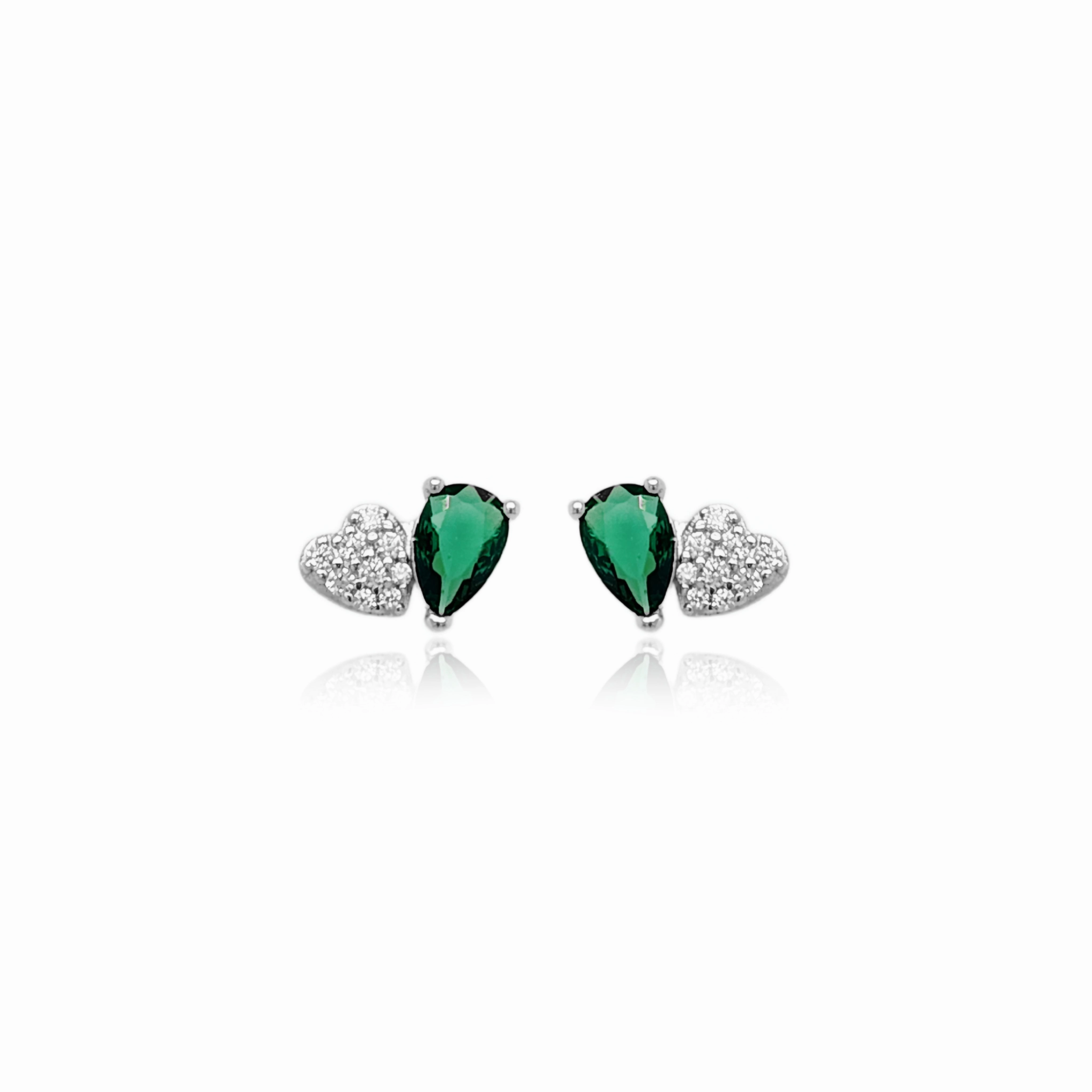 Straight Accent Winter Piece Sterling Silver Micropave Heart With Colored Pear CZ Stud Earring