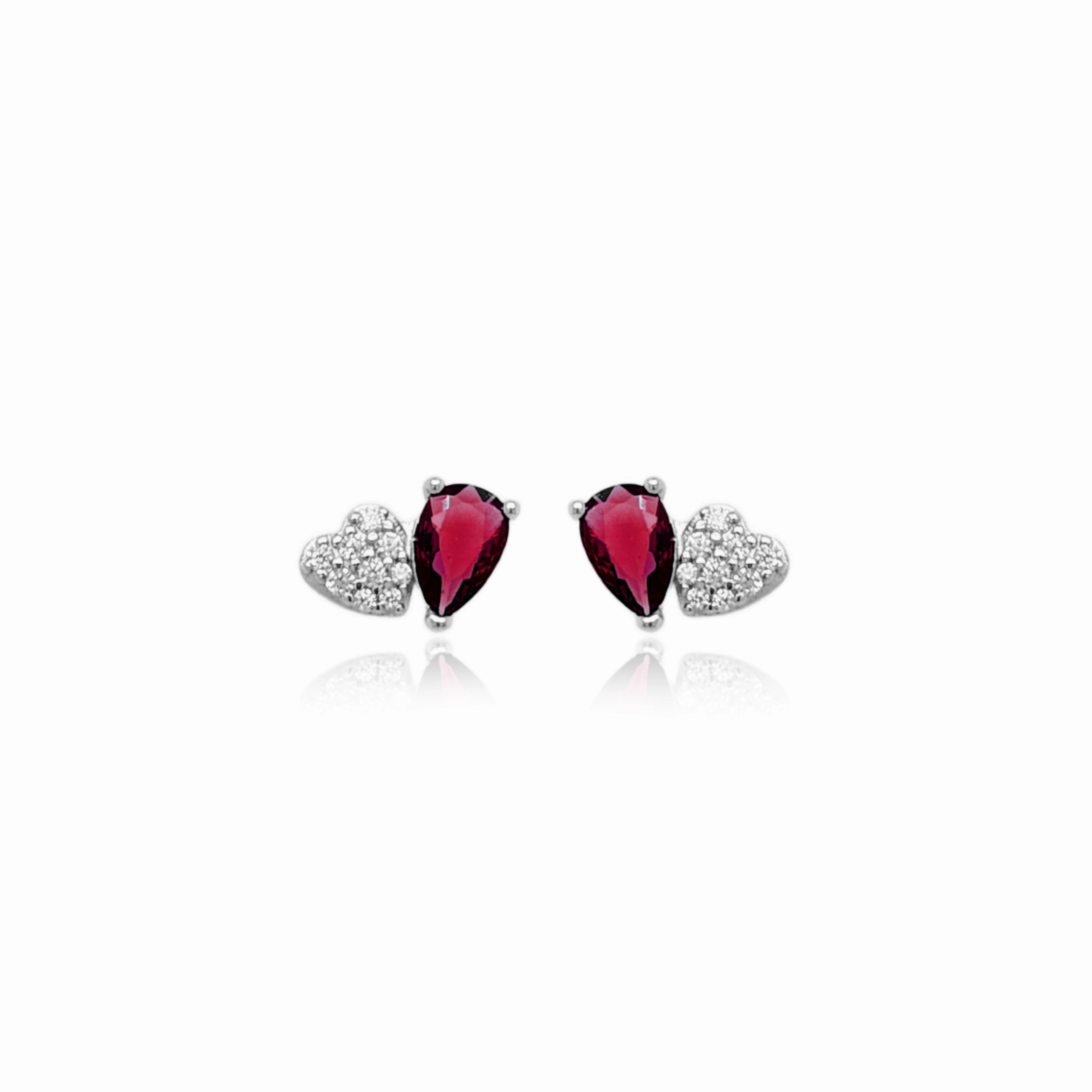 Sterling Silver Micropave Heart With Colored Pear CZ Stud Earring Minimalist Finish Sturdy Accent