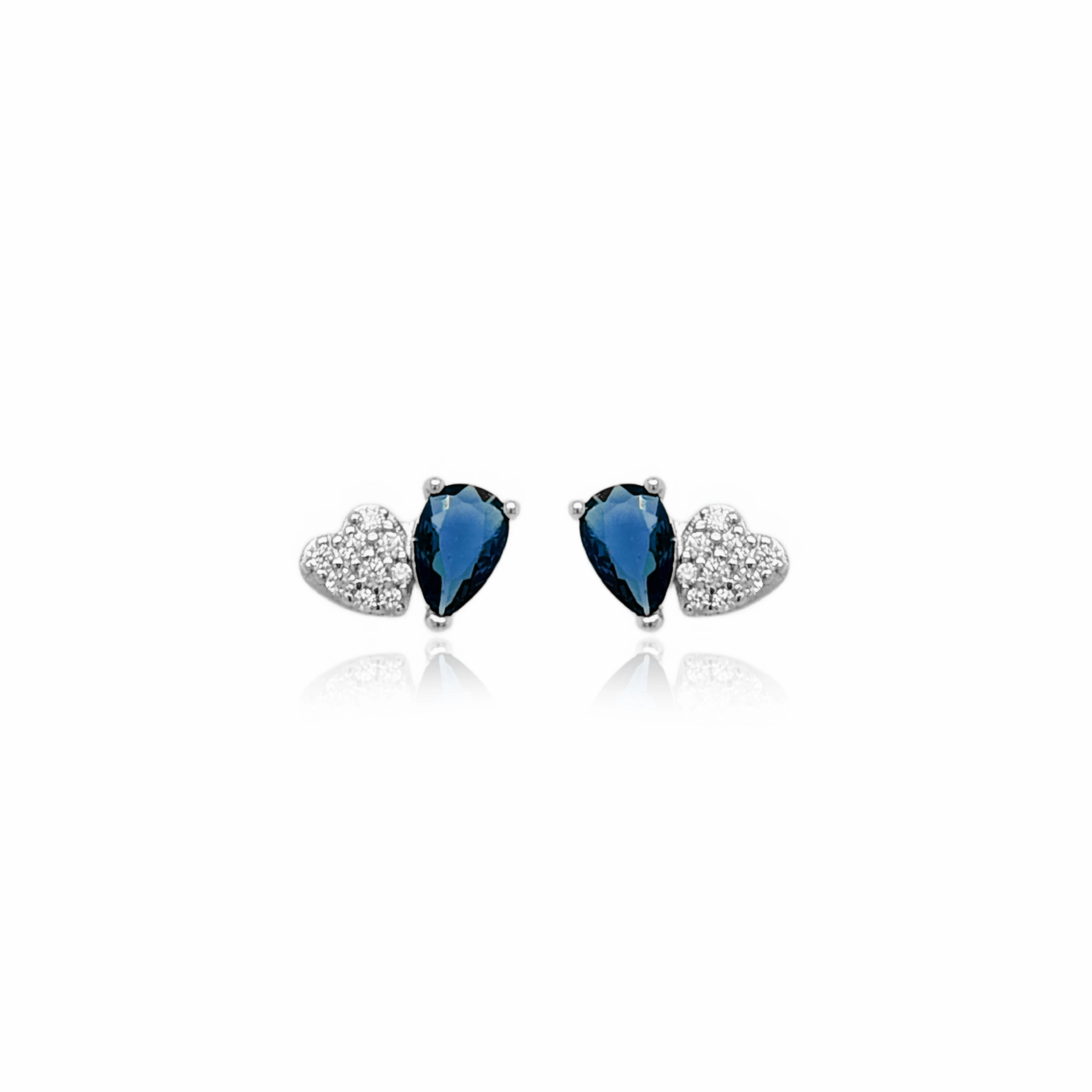 Brilliant Option Sterling Silver Micropave Heart With Colored Pear CZ Stud Earring