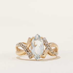 Opulent Shine Aquamarine & Diamond Crossover Ring | 1.10ct, 0.03ctw | SZ 8.25 |