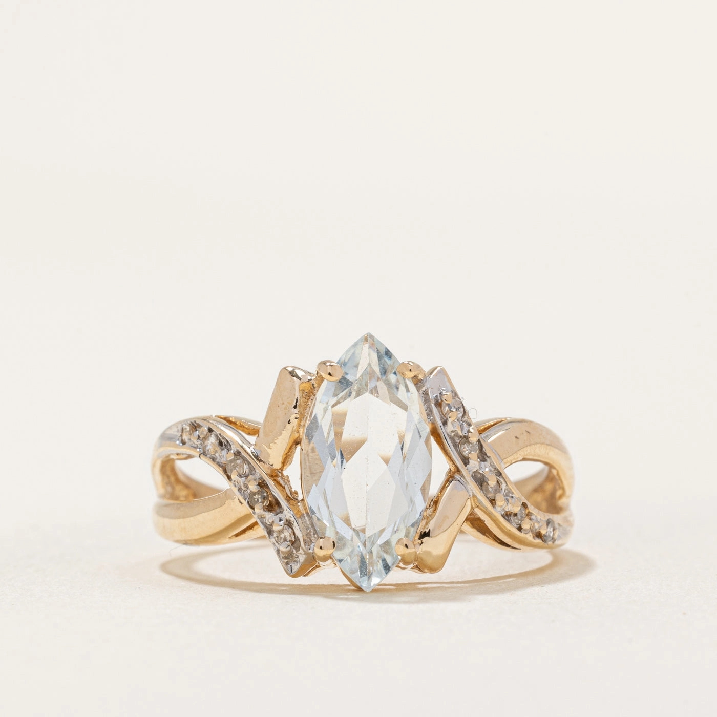 Opulent Shine Aquamarine & Diamond Crossover Ring | 1.10ct, 0.03ctw | SZ 8.25 |