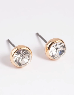Night Embellishment Gold Diamante Round Stud Earrings