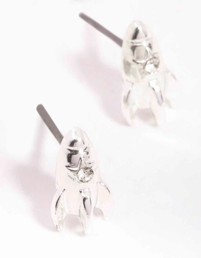 Gorgeous Must-Have Social Adornment Silver Rocket Ship Stud Earrings