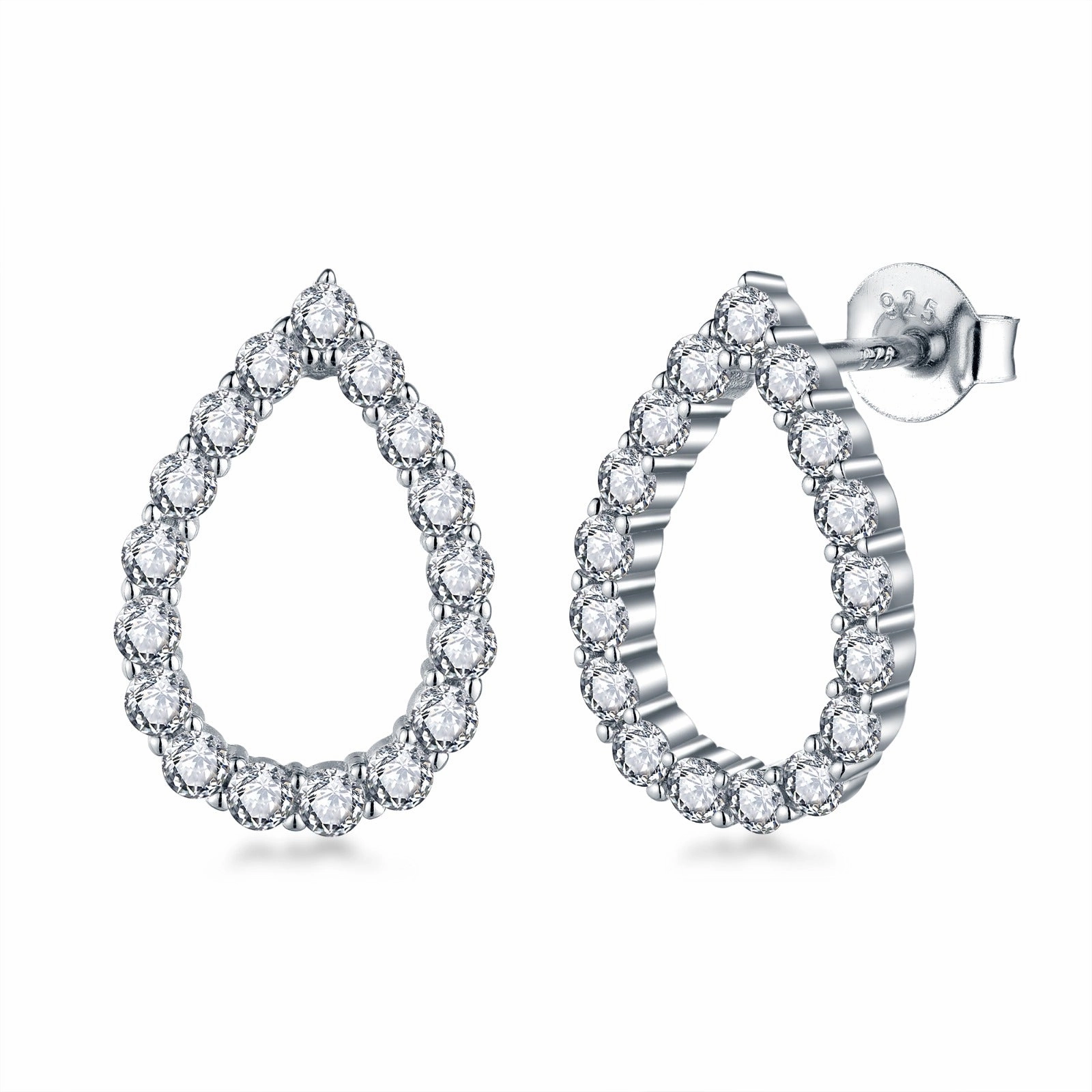Office Decoration Dull Ornament Sterling Silver CZ Outline Teardrop Stud Earring
