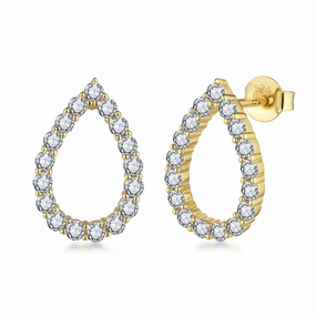 Sterling Silver CZ Outline Teardrop Stud Earring Trendy Essential