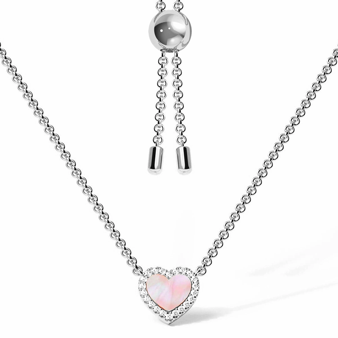 Pure Finish Graduation Present Pink Mother of Pearl & Moissanite Heart Pendant Necklace