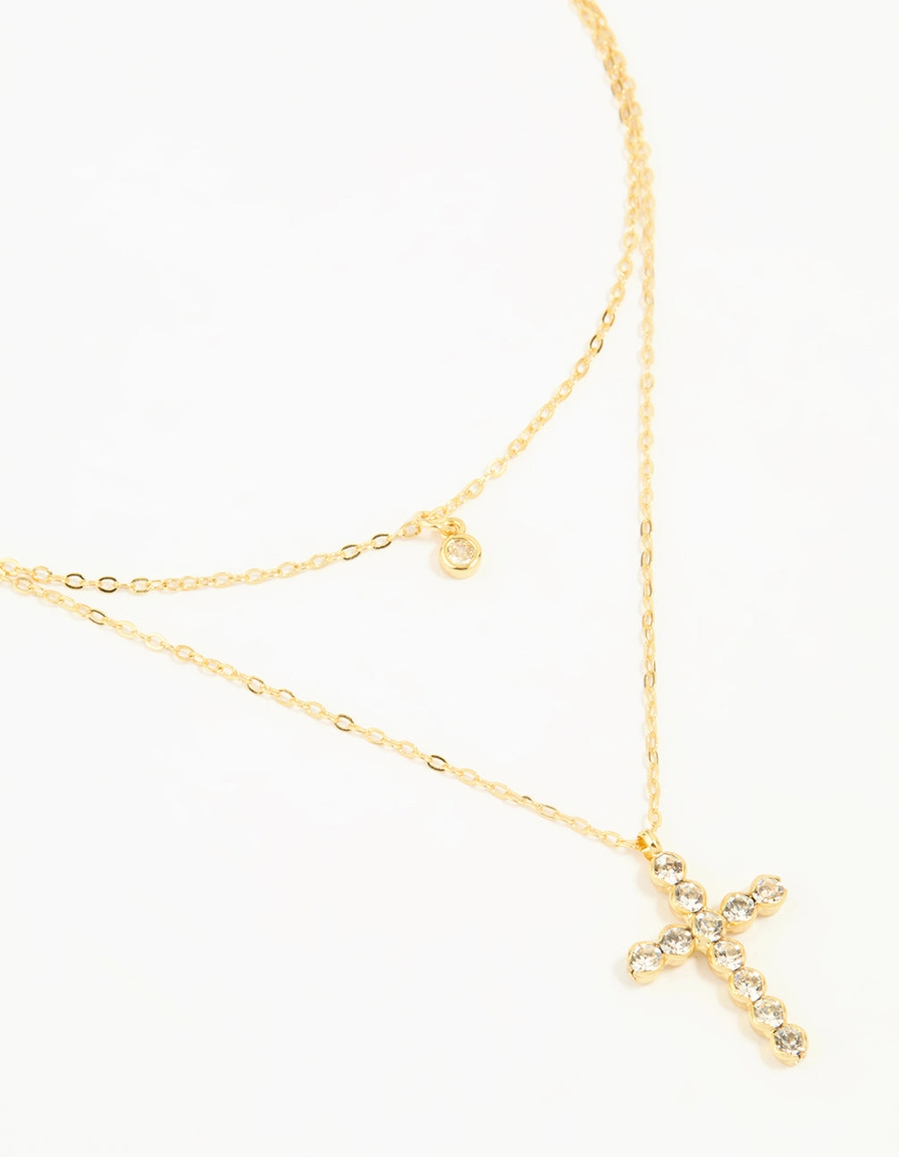 Gold Plated Diamante Cross Layered Necklace Romantic Moment High-Quality Present