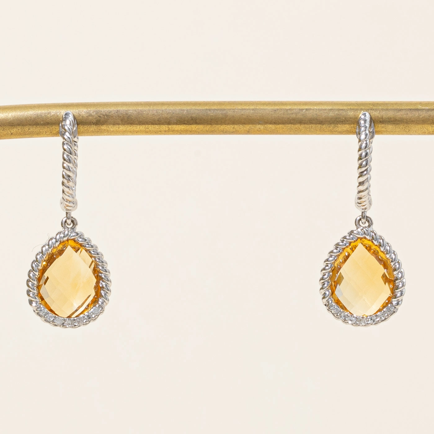 Citrine & Diamond Drop Earrings | 6.00ctw, 0.07ctw | City Stroll