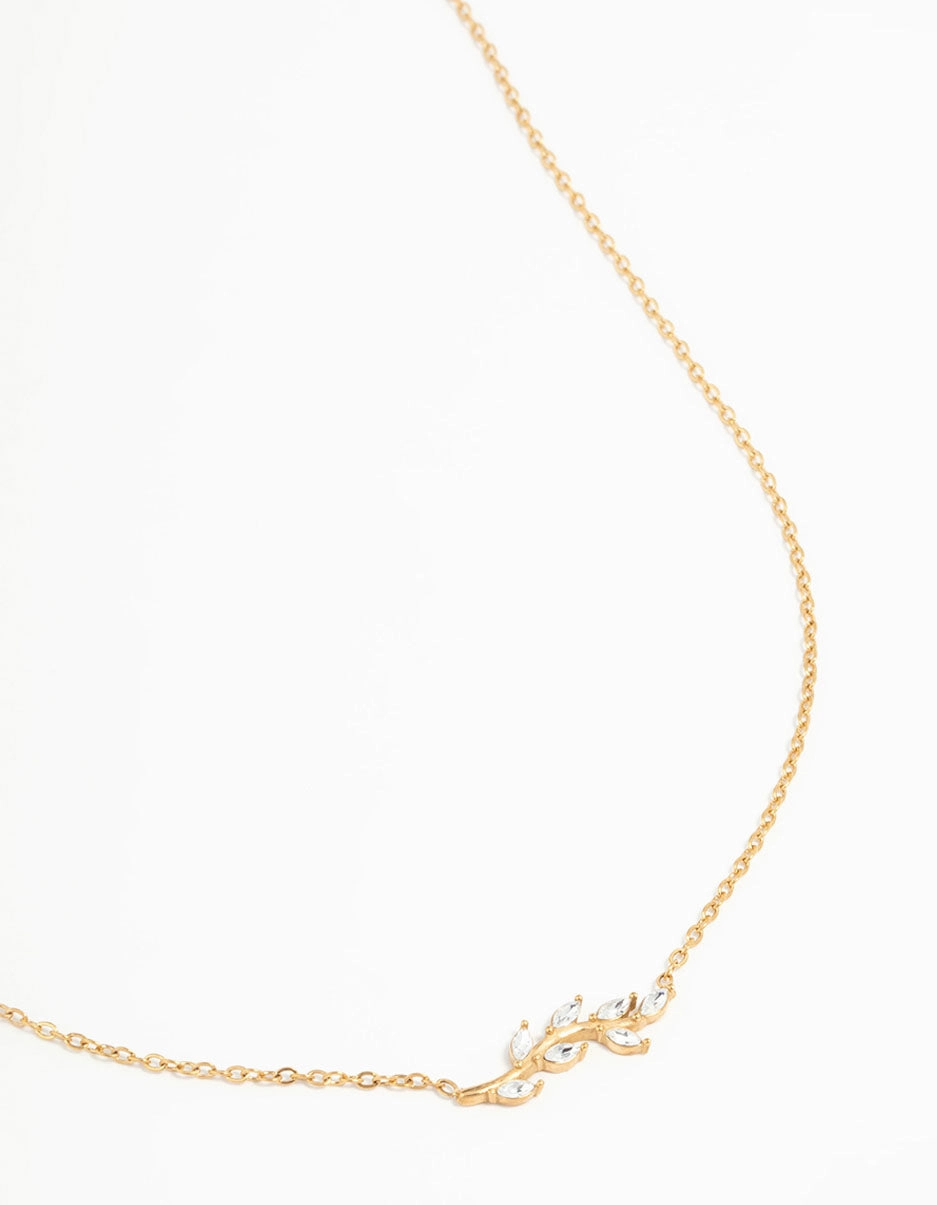 Vacation Piece High-Quality Jewelry Waterproof Gold Plated Stainless Steel Cubic Zirconia Leaf Pendant Necklace