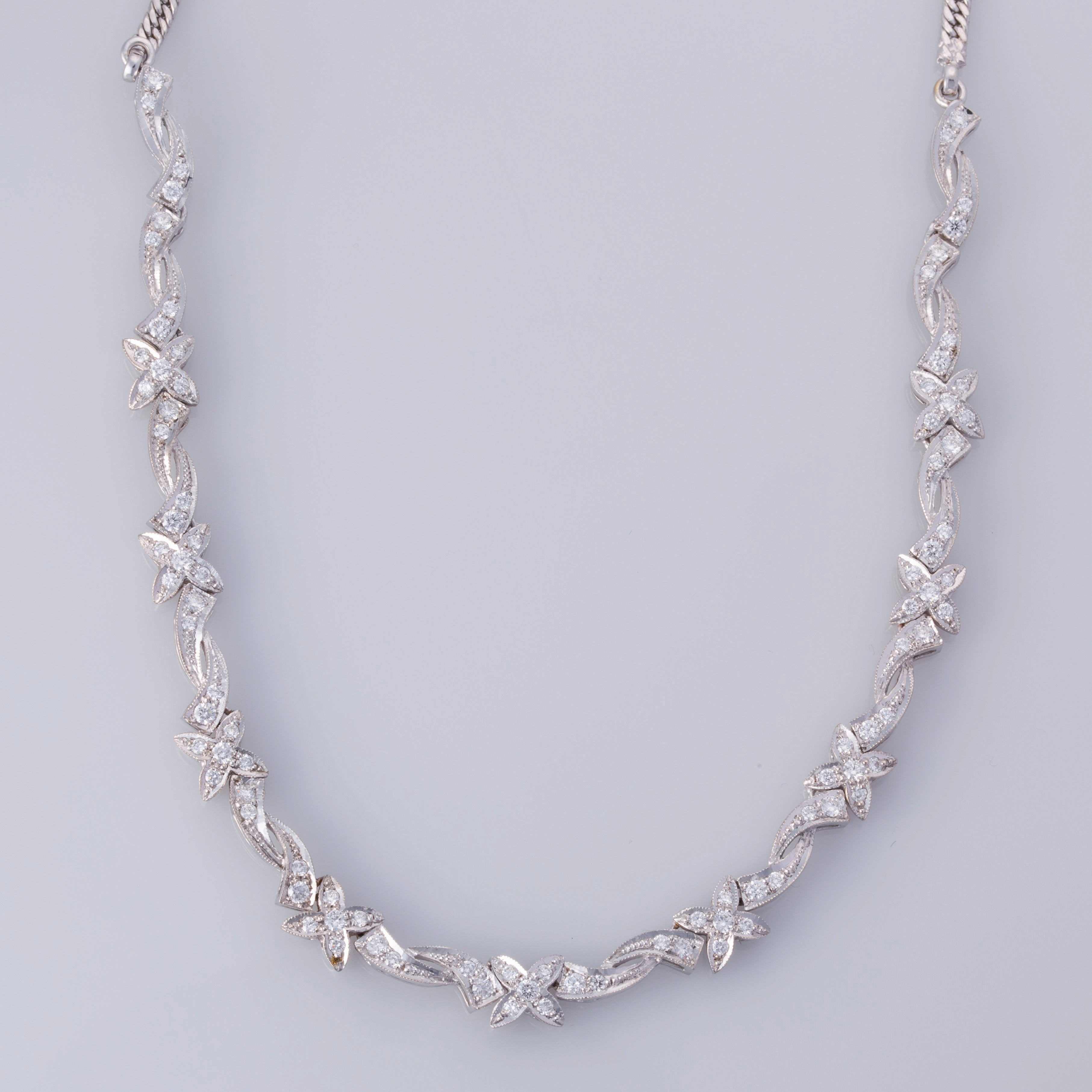 18K White Gold Diamond Necklace | 1.80ctw | 15"| Sweet Detail
