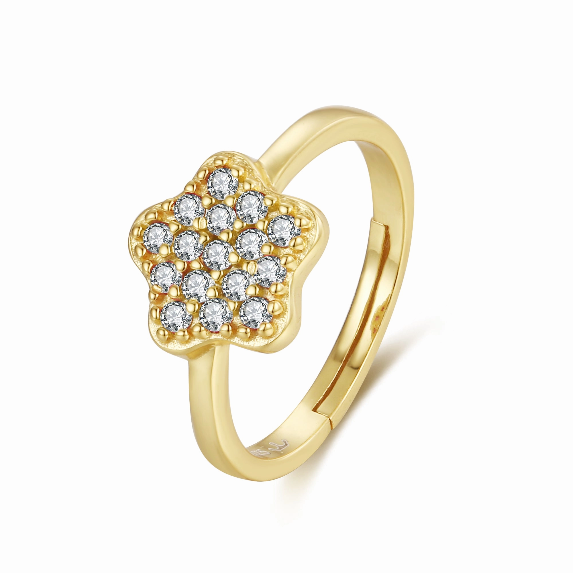 Sterling Silver Gold Plated Children's CZ Flower Ring Trendy Jewelry Printed Image