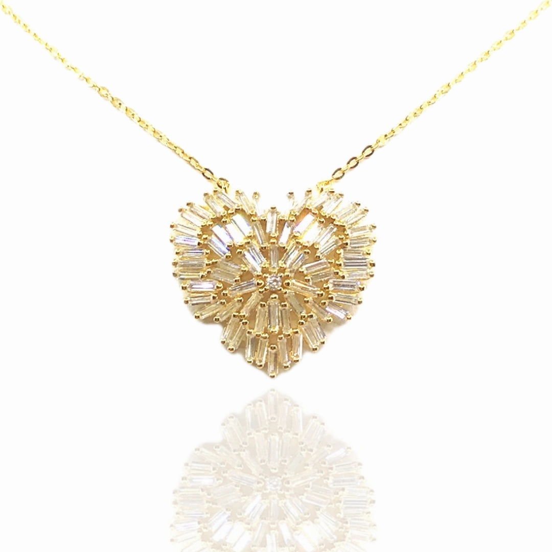 Special Present Romantic Touch Sterling Silver Baguette Heart Necklace