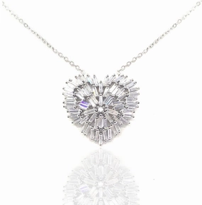 Influencer Jewelry Minimal Gift Sterling Silver Baguette Heart Necklace