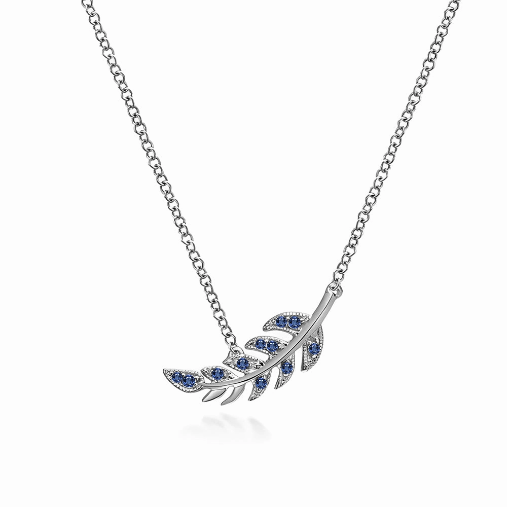 Couture Botanical Foliage Lab Grown Sapphire Necklace Seasonal Jewelry Famous Item
