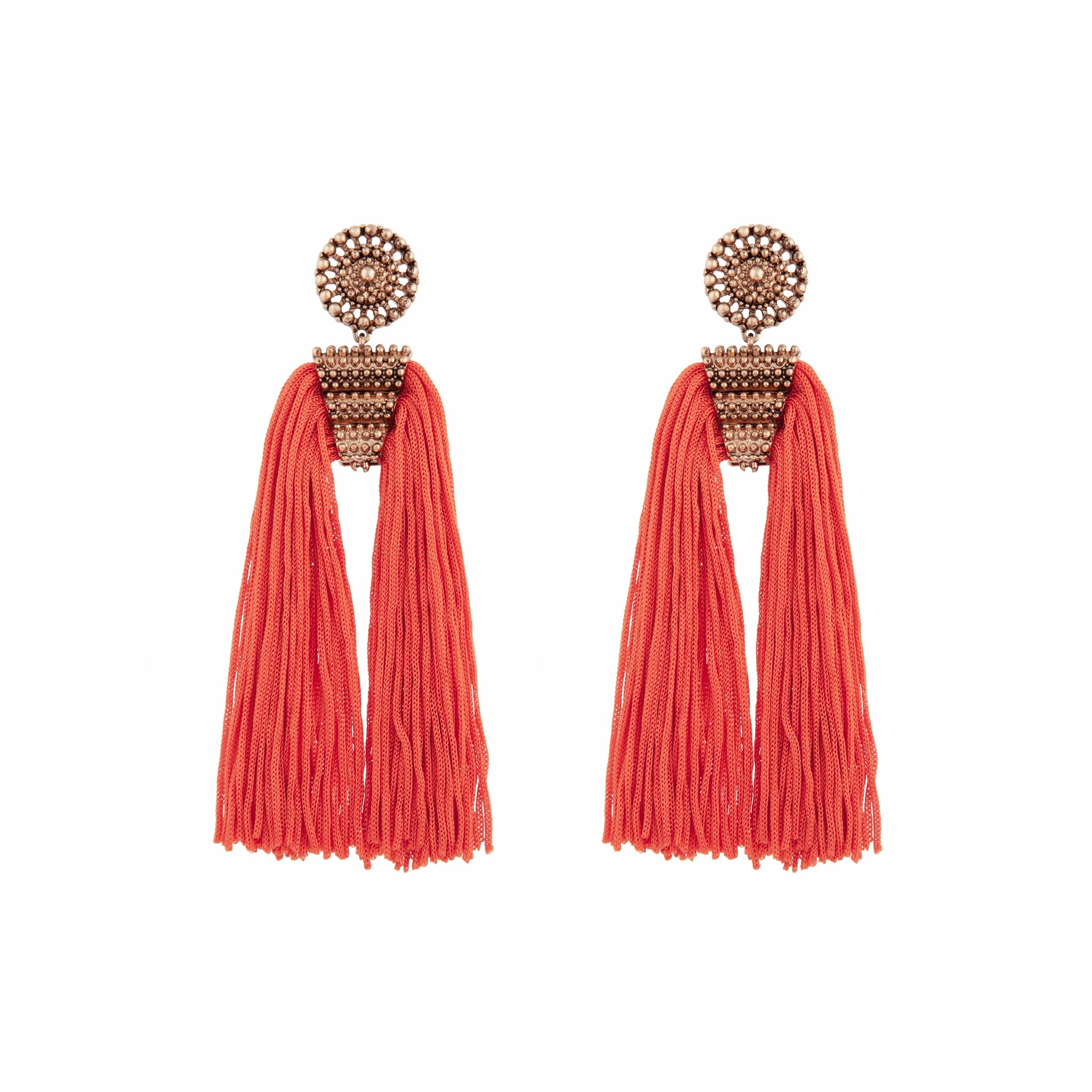 Stunning Piece Antique Gold Orange Split Tassel Earrings