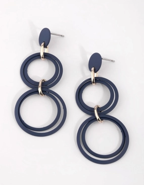 chic aesthetic Radiant Design Matte Navy Circular Drop Earrings