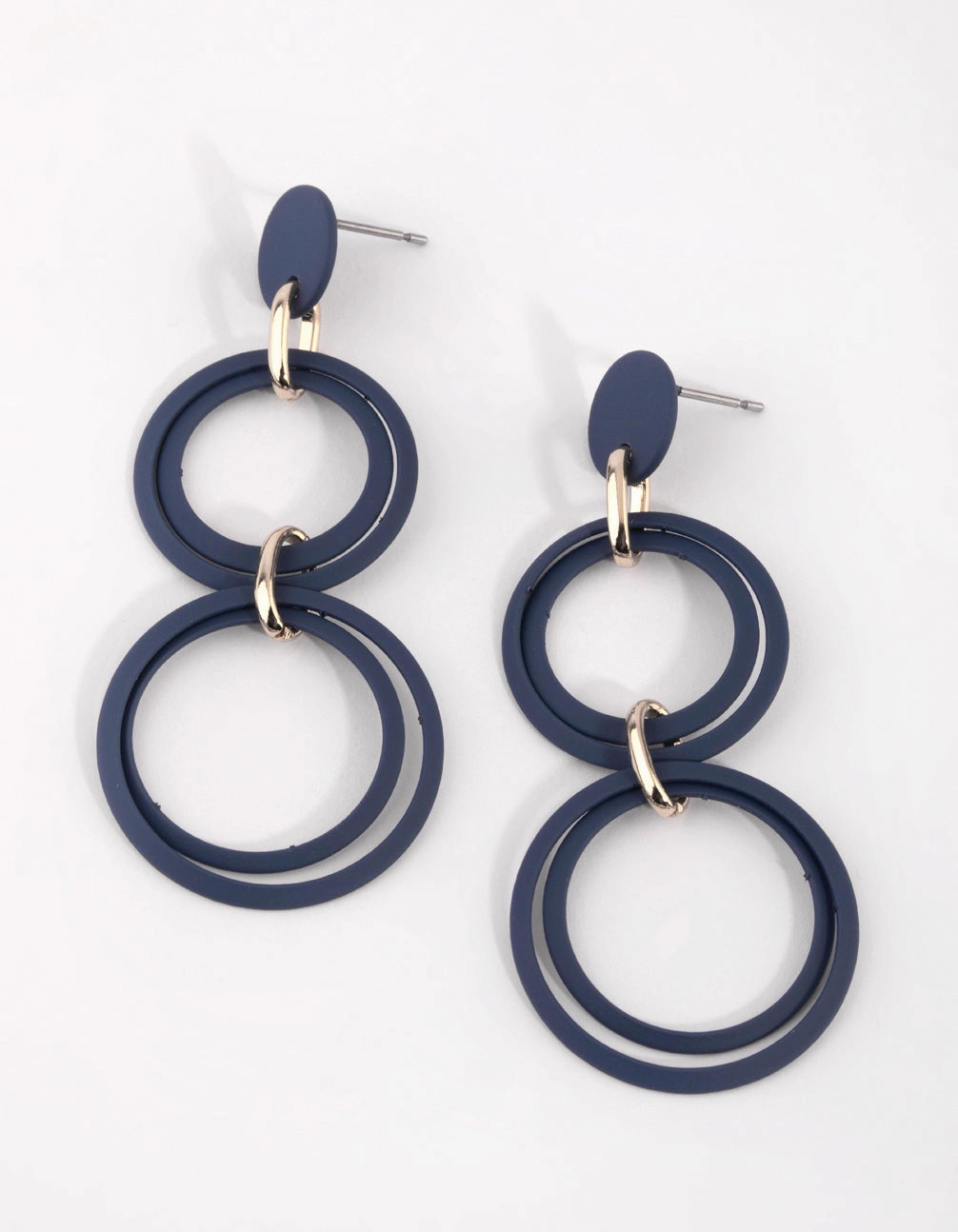chic aesthetic Radiant Design Matte Navy Circular Drop Earrings