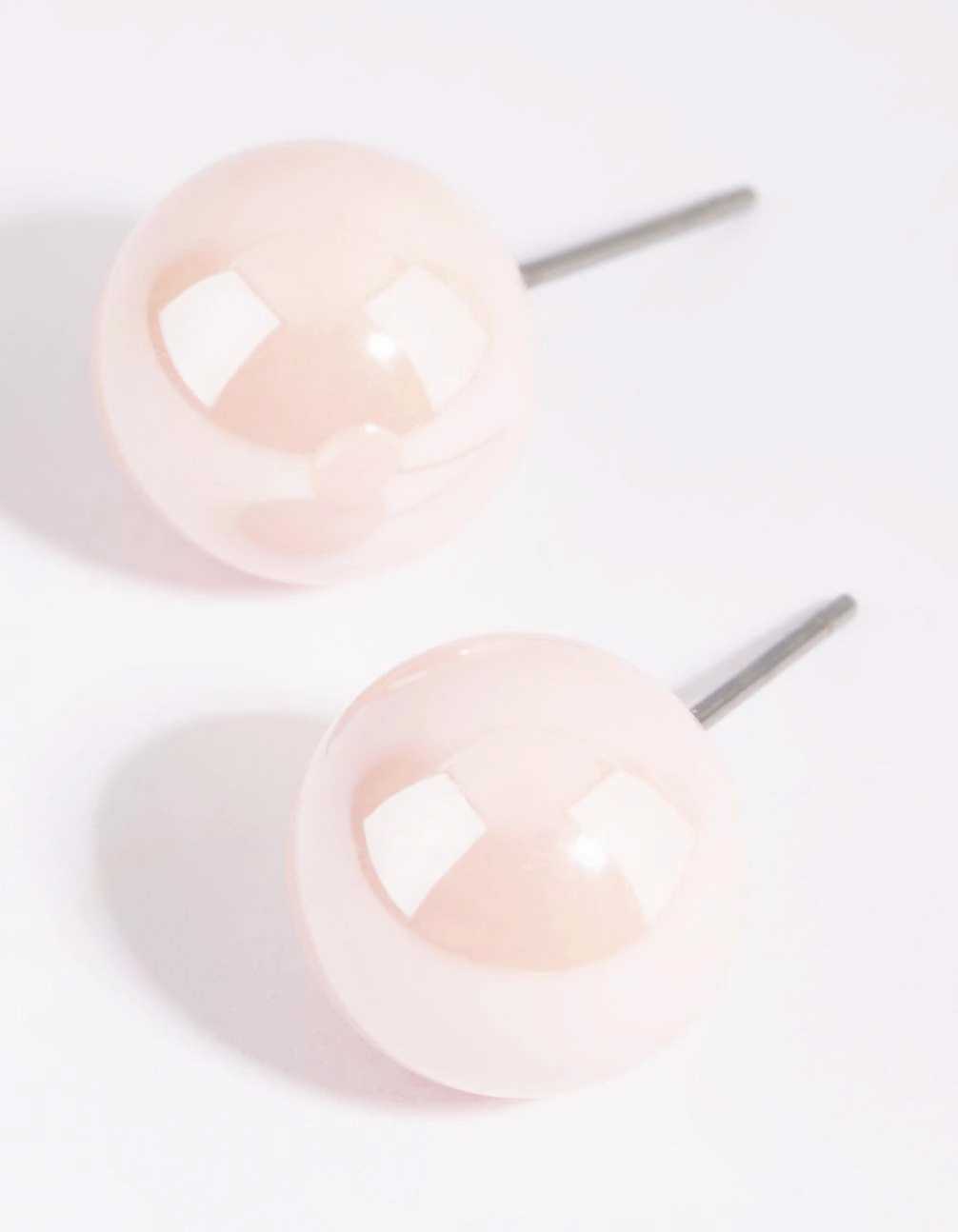 Matte Pink Ball Stud Earrings Attractive Detail Iridescent Accent