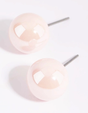 Matte Pink Ball Stud Earrings Attractive Detail Iridescent Accent